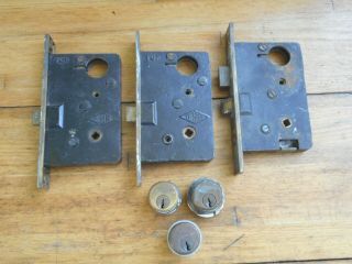 Antique Chesler Mortise Door Locks 7 5/8 " Brass Plate Push Button Parts