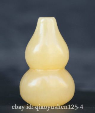 2 " Chinese Yellow Jade Hand Carving Lagenaria Sicerar Gourd Lucky Cucurbit Statue