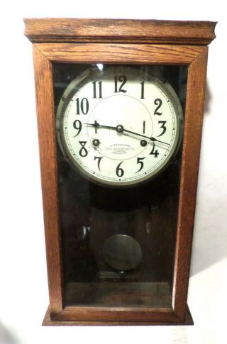Double Wind Oak International Time Recording Co Clock Circa 1920
