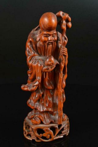 S6245: Japanese Wooden Jurojin Statue Sculpture Ornament Figurines Okimono