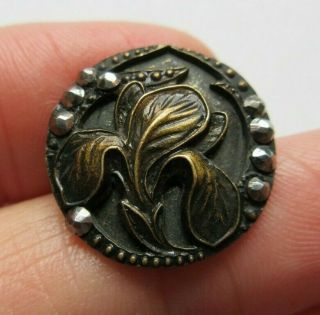 Extraordinary Antique Vtg Metal Picture Button Art Nouveau Iris Cut Steels (m)