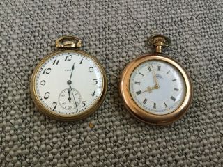 Elgin 10k Rolled Gold 7 Jewels Pocket Watch Great Cases Pair