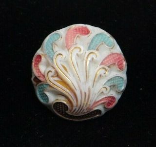 Antique Victorian Button Shell Design In White Hand Painted Glass C