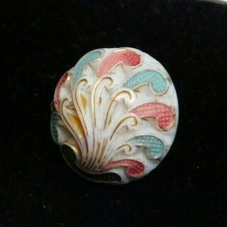 Antique VICTORIAN BUTTON Shell Design in White Hand Painted Glass C 2