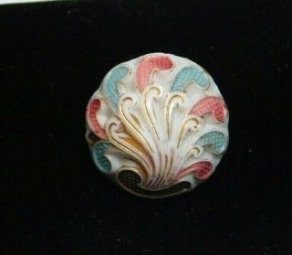 Antique VICTORIAN BUTTON Shell Design in White Hand Painted Glass C 3