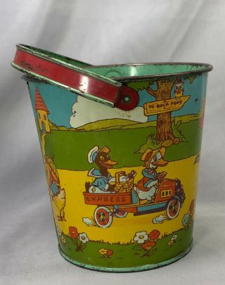 1930s J CHEIN & Co TIN Litho SAND PAIL Easter Bunny RABBIT AIRPLANE Chick DUCK 2
