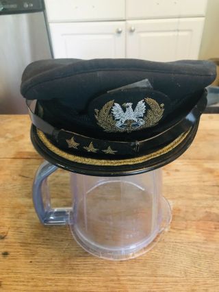Vintage Soviet Russian Military Officers Hat Black 3 Gold Stars