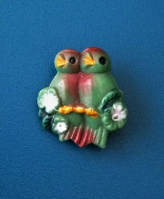 Vintage Hand Painted Realistic Love Birds Button