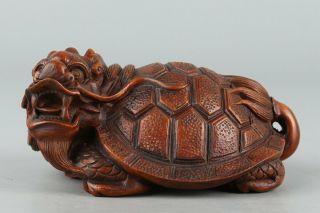 Chinese Exquisite Hand - Carved Dragon Turtle Carving Boxwood Statue