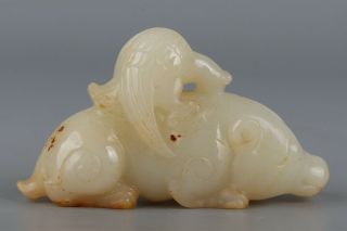 Chinese Exquisite Hand - Carved Beast Bird Carving Hetian Jade Statue