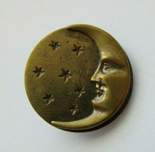 Exceptional Antique Vtg Victorian Metal Picture Button Man In The Moon 7/8 " (m)