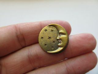 Exceptional Antique Vtg Victorian Metal Picture BUTTON Man in the MOON 7/8 