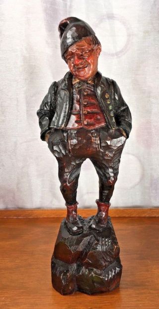 Black Forest Gnome Elf Statue Wood Carving Figure 9.  5 "