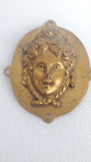 Antique Relief Woman Figure Plaque Signed France Ormolu Gold Gilt With Mounts