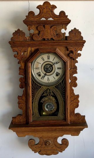 Antique Gingerbread E.  Ingraham Wall Clock “time Is Money” Please See Photos