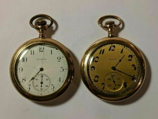 Elgin Antique Pocket Watches In Gold Tone 10 & 20 Year Guaranteed Cases