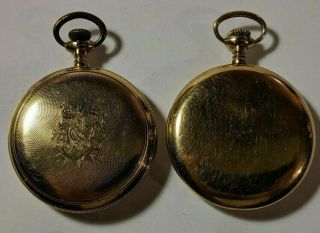 Elgin Antique Pocket Watches in gold tone 10 & 20 year guaranteed cases 8