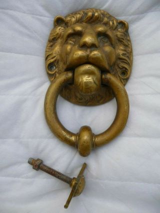 Vintage Large Heavy Brass Lion Face Door Knocker,  Strike Plate Nicely Detailed