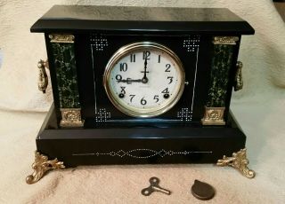 Antique E.  Ingraham Co.  Bristol Conn.  Usa Black Mantle Clock Ca.  1904