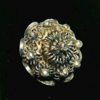 Fabulous Antique Button Small Silver Filigree Veil W Hallmark On The Shank A4