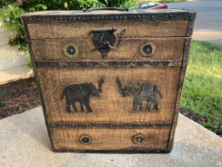 Antique Decorative Old Wood Bronze Treasure Box Vintage Wine Chest Storage Box