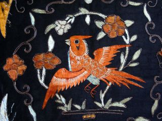 Antique Chinese Hand Embroidered Silk Panel w/ Birds & Dragonflies 10 