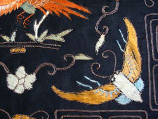 Antique Chinese Hand Embroidered Silk Panel w/ Birds & Dragonflies 10 