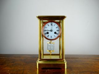 Antique French Crystal Four Glass Mantel Clock Brass Chiming Regulator 8 Day 2