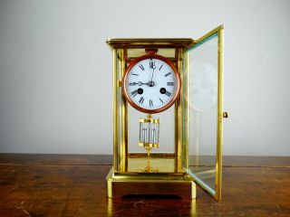 Antique French Crystal Four Glass Mantel Clock Brass Chiming Regulator 8 Day 3