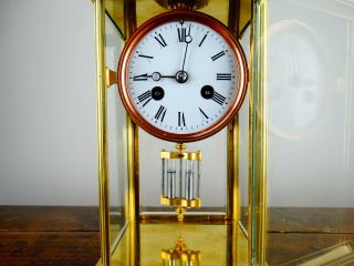 Antique French Crystal Four Glass Mantel Clock Brass Chiming Regulator 8 Day 4