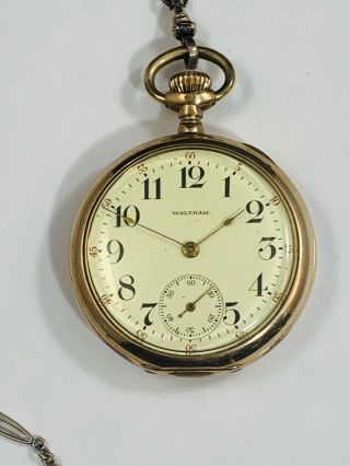 Antique 1907 Waltham Gold Pocket Watch 15j Grade 620 16s Not Running With Chain