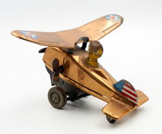 VINTAGE LOUIS MARX LOOPING ROLL OVER US AIRPLANE,  TIN WIND UP TOY,  NR,  5361 2