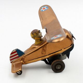 VINTAGE LOUIS MARX LOOPING ROLL OVER US AIRPLANE,  TIN WIND UP TOY,  NR,  5361 3