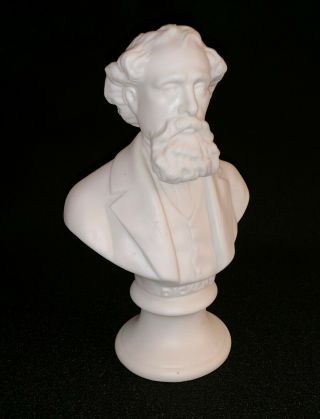 Antique English White Parian China Bust Of Writer Charles Dickens