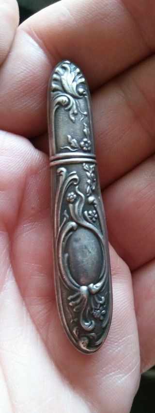 Antique Vintage Sterling Silver Needle Case Ornate