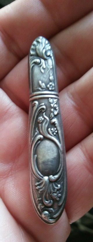 ANTIQUE VINTAGE STERLING SILVER NEEDLE CASE ORNATE 2