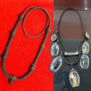 28 " Necklace Rope Wax Handmade Thai Style Buddha Pendant Hang 7 Amulet 1 Takrut