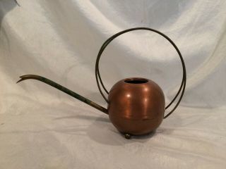 Vintage Mid Century Italian Copper Watering Can Brass Feet & Spout Aged Patina
