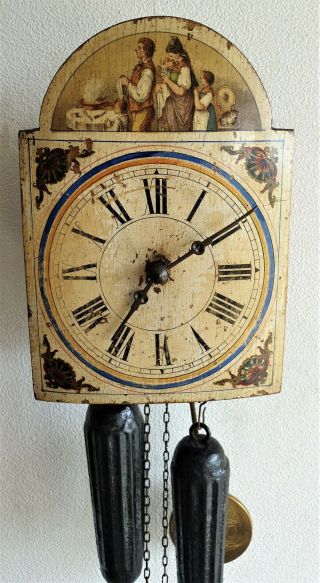 Antique Wall Clock Miniature Black Forest German Schwarzwalder Apple Clock Dial