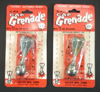 Nos 2 Vintage Cap Grenades W/ Caps By Callen Mfg.  Corp.  On Card Collectible