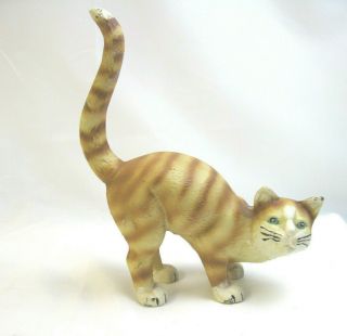 Vintage Hubley Cast Iron Yellow Scaredy Cat Arched Back Long Tail Doorstop