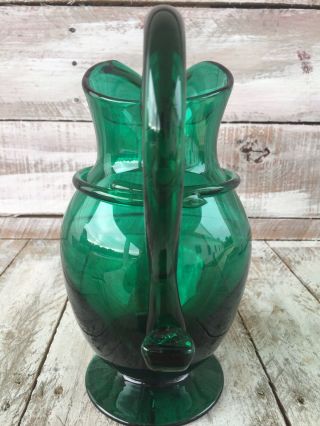 Antique Pitcher Pontil Kelly Green Crude Striping Qt 3