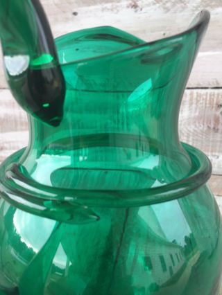 Antique Pitcher Pontil Kelly Green Crude Striping Qt 4