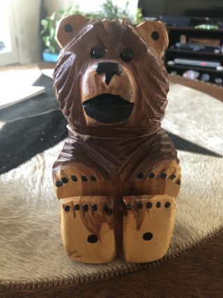 Vintage Hand Carved Bear 6.  5 Inch Tall Cute.