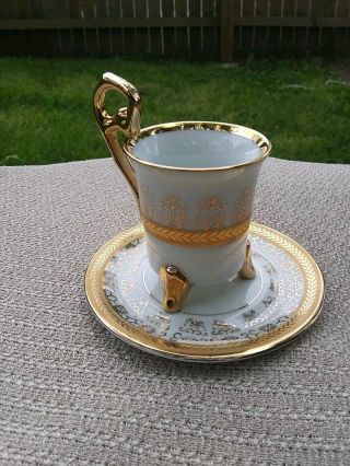 Vintage Footed Tea Cup And Saucer,  Gold,  Brown & White.  Echt Japan Porzellan,  Er