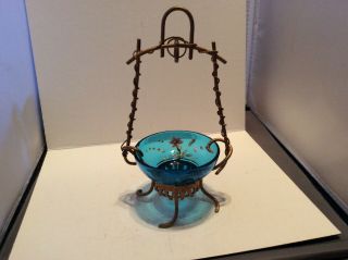 Antique Brass And Glass Pocket Watch Holder / Stand