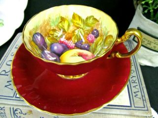 Aynsley Tea Cup And Saucer Red & Orchard Fruits Signed D Jones Teacup Oban