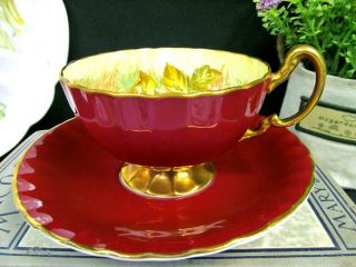 AYNSLEY tea cup and saucer red & orchard fruits signed D Jones teacup oban 4