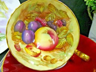 AYNSLEY tea cup and saucer red & orchard fruits signed D Jones teacup oban 5