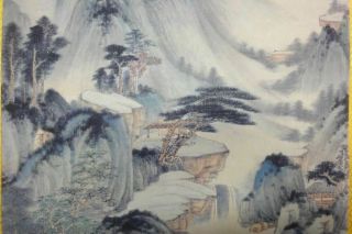 Rare Old Large Chinese Paper Painting Mountain Tree 